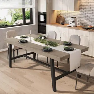 Industrial Dining Table for 6-8 People, 70 Long Kitchen Table with Sturdy Metal Frame,Rectangular Counter for Dinner,Kitchen,Dining Room,Gray