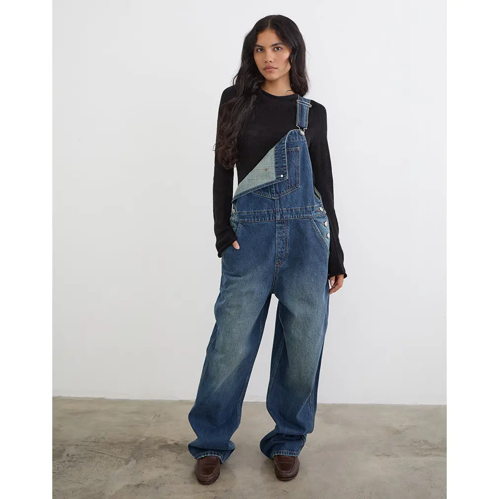 Denim Overalls in Mid Blue Tint