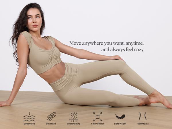 ODODOS Cloud Feeling Ruched Yoga Leggings for Women 25" / 28" High Waist Crossover Yoga Pants