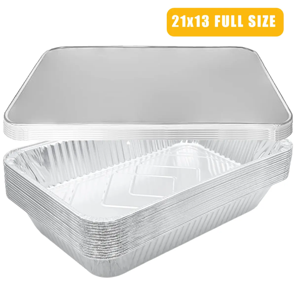10/15Pcs Large 21x13x3 Aluminum Disposable Bakeware Pans with Lids - Full Size Deep Foil Steam Table Pans for Baking, Serving; Chafing Trays for Caterers, Durable Kitchenware, 10Pcs With Lids, Aluminium Disposable Bakeware Pans