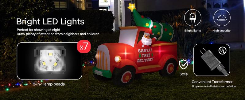 VIVOHOME Christmas Inflatable Outdoor Decoration, Santa on Green Sleigh, Santa and Christmas Tree, Navidad Blow Up Yard Decor with Built-in LED Light for Lawn, Garden, Party  Ornament Water Proof