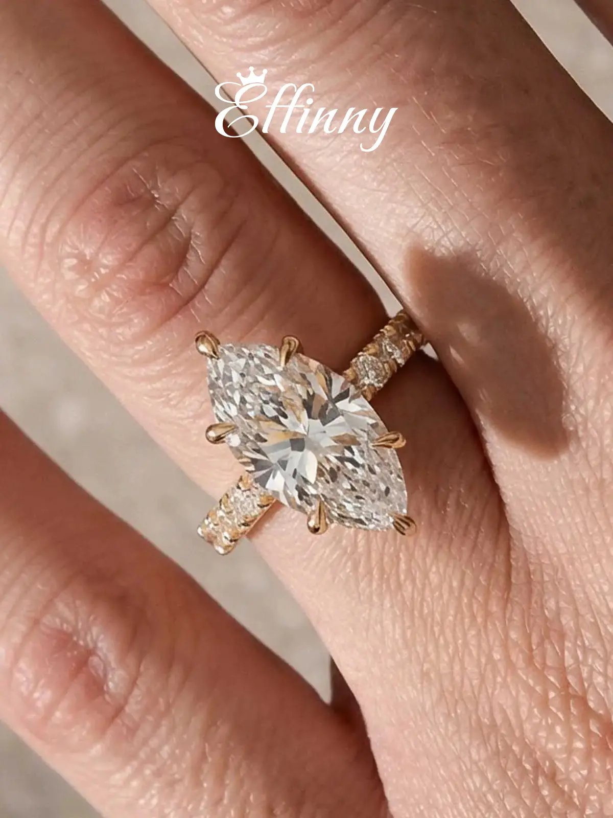 Effinny Marquise Cut 5.5ct 14K Gold Plated Engagement Ring, Luxury Fashion Design CZ Promise Ring, Travel- friendly Women's Jewelry for Daily Wear