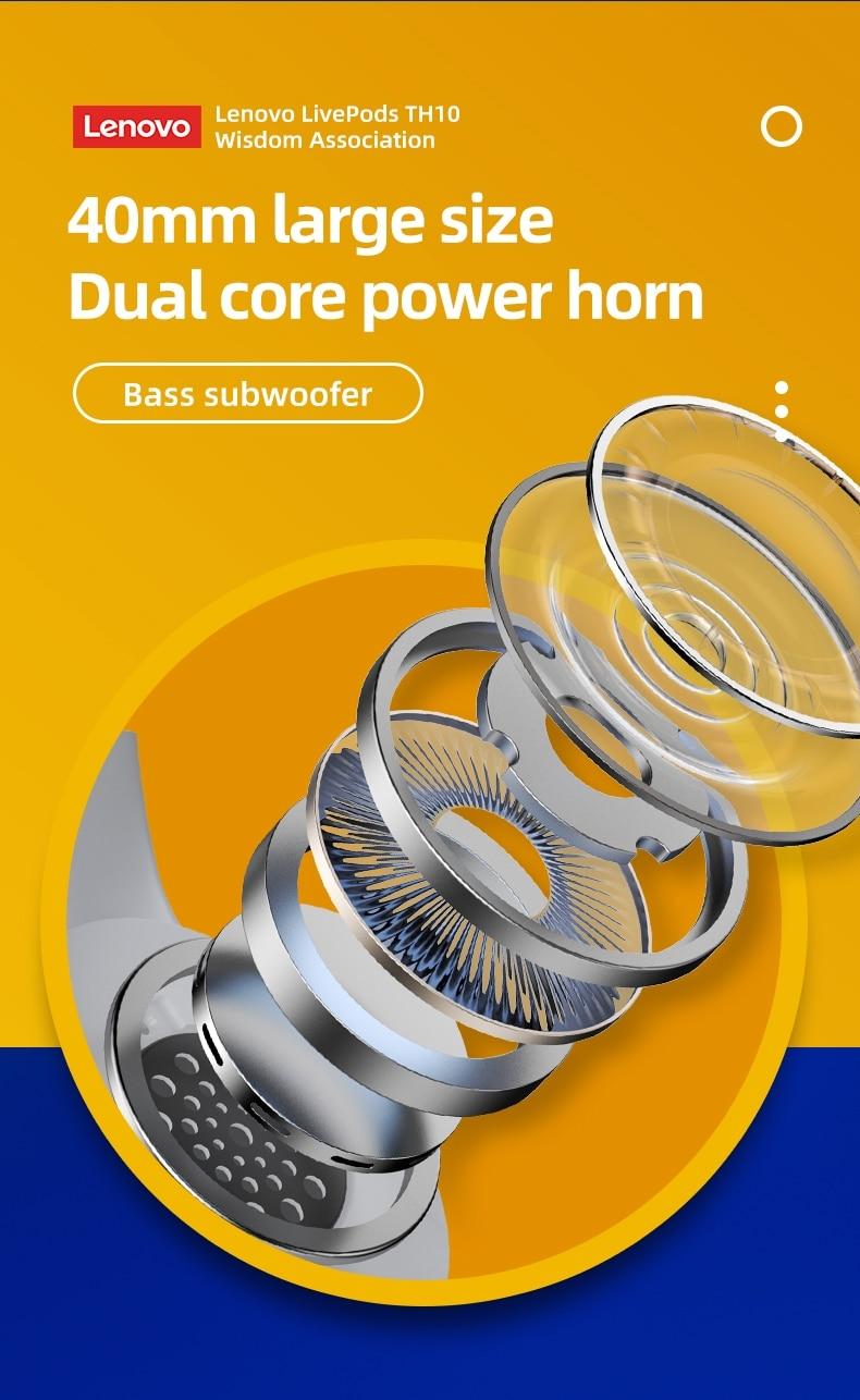 Lenovo TH10 Over-Ear Wireless Headphones with Bluetooth 5.0, Zero-Delay 3D Hi-Fi Stereo Sound, Telescopic Foldable Design for Comfortable Wear, Sweat-Resistant Sports Headset for Music & Calls