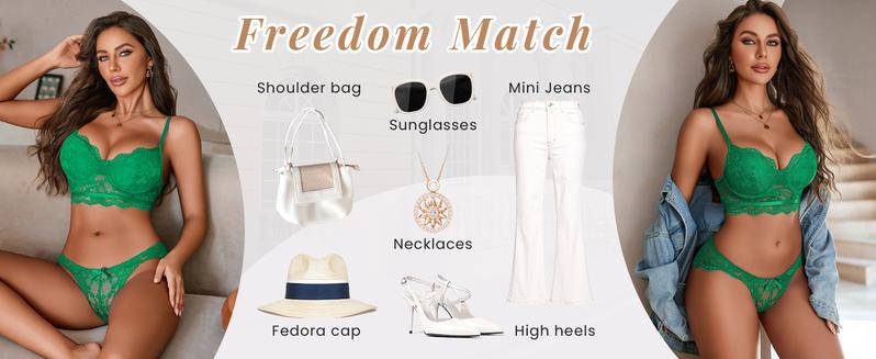 Avidlove Floral Lace Bra and Panty Set for Women - 2 Piece Bralette Outfits with Adjustable Buckle - Breathable & Comfortable Womenswear