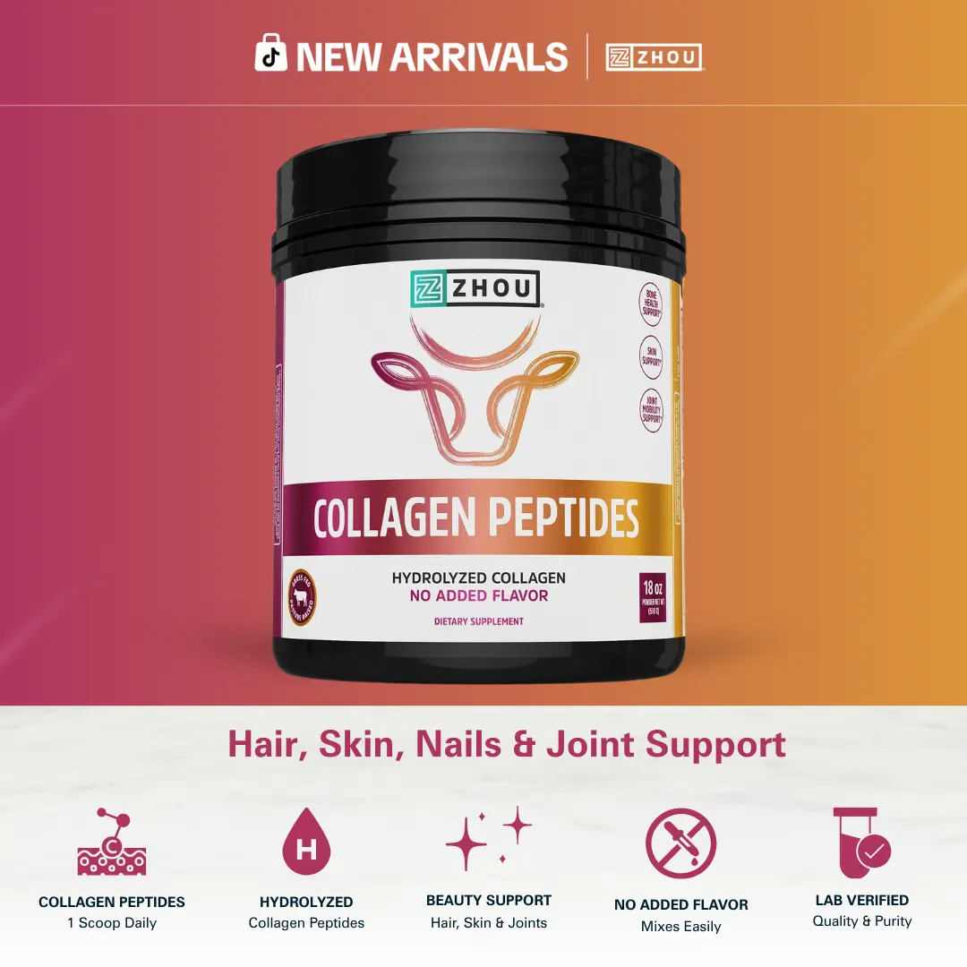 Zhou Collagen Peptides Powder for Men and Women – Grass-Fed Hydrolyzed Collagen Protein Supplement with Type I & III Collagen for Skin, Hair & Joint Support