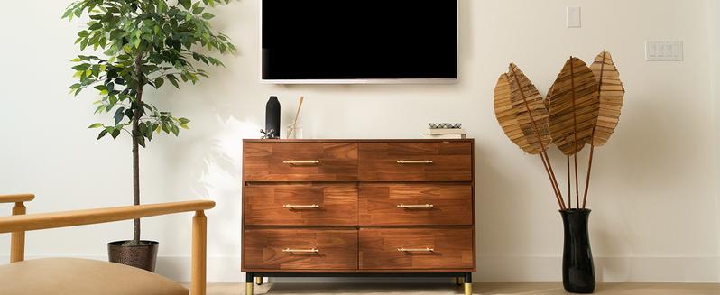 BERRY NEST Walnut Dresser for Bedroom, 6 Drawer Brown Wood Dresser with Modern Storage Organizer, Wide Chest of Drawers for Closet, Clothes, Living Room