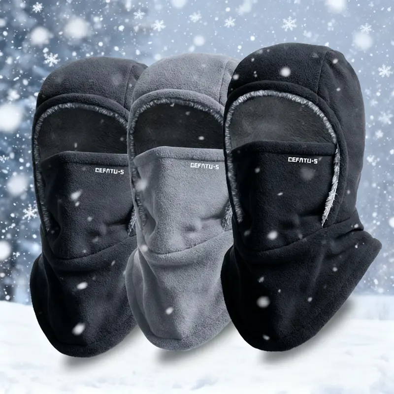 Men's Cotton 3-in-1 Winter Sports & Outdoor Accessory Set - Warm Hat, Scarf, Cold Weather Mask for Adults, Warm Cold Mask