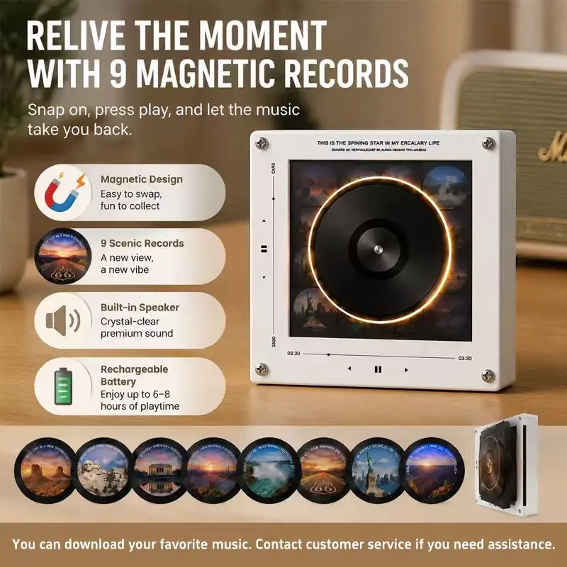 Vinyl-Style Magnetic Sound Refrigerator Magnets - Cute Magnets for Fridge, Room Accessories, Garden Valentine's Day Decor, 1-Second Song Switch, Collectible Home Supply