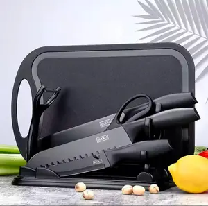 Black 7-Piece Kitchen Chef Knife Set with Cutting Board & Knife Block - Includes 5.0 (5 Reviews) for Cooking 1 Stylish Chopping Professional Stainless Steel Kitchen Knives Set