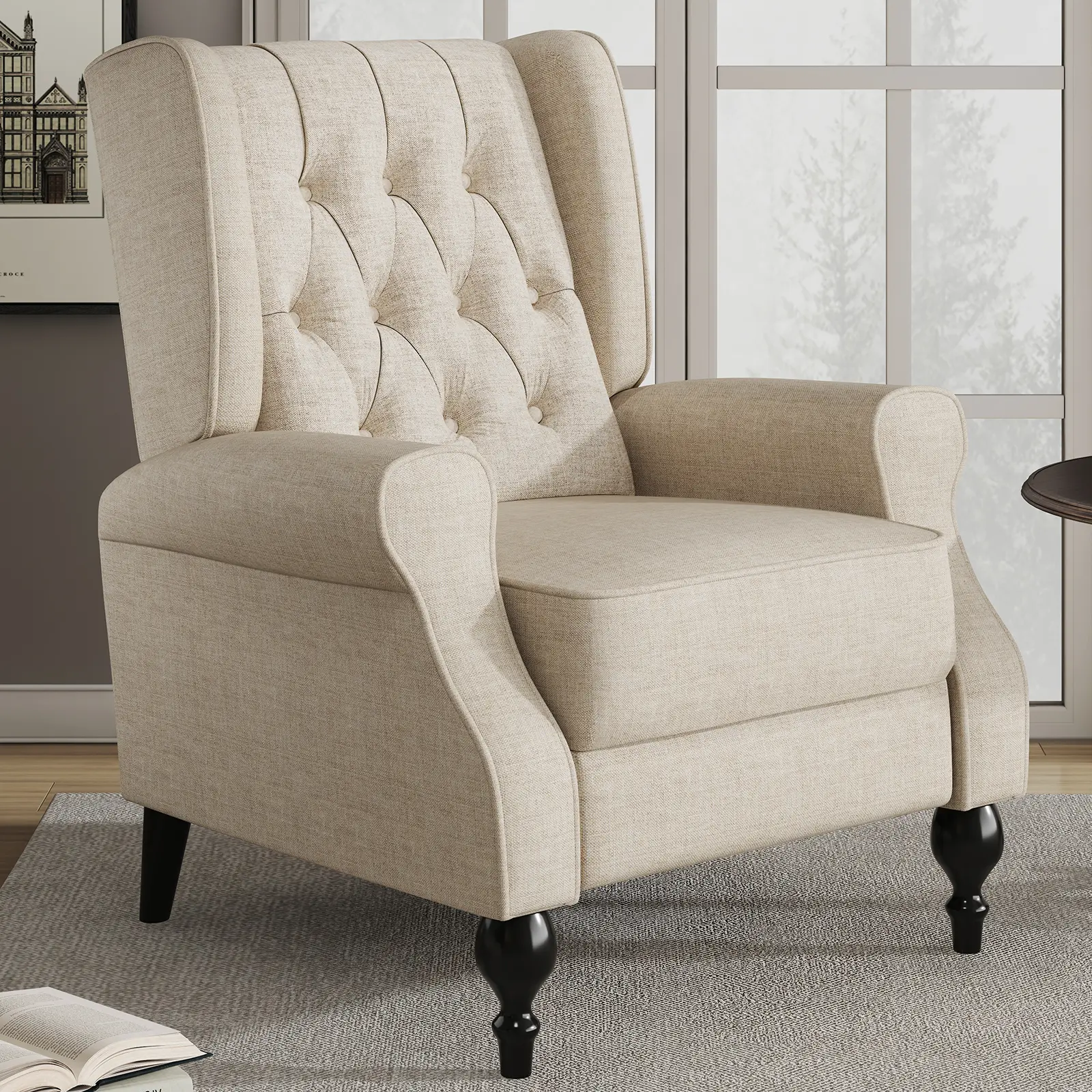 VanAcc Ergonomic Tufted Wingback Recliner Chair, Modern Push Back Recliner with Arms, High Back Upholstered Tufted Accent Lounge Armchair, Single Comfy Seater For Living Room,