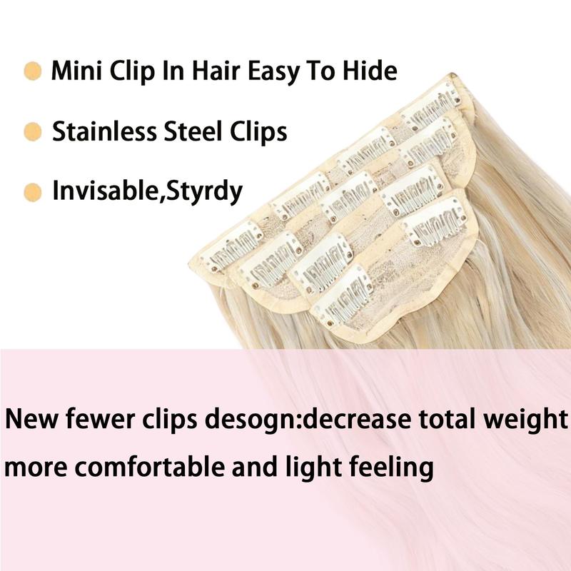Clip in Synthetic Hair Extensions Long Wavy 4PCS Thick Hairpieces Blonde Mixed Bleach Blonde Fiber Double Weft Natural Hair Extensions 20 Inch for Women instant volume