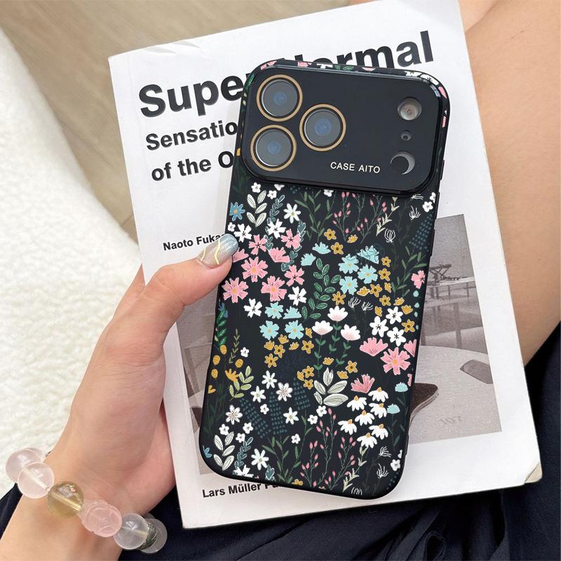 Fresh Floral Print Phone Case for iPhone 17 Pro Max 17Air 17 16E 16 15 14 13 12, Ultra Skin-Friendly TPU, All-Inclusive Glass Lens Protection, Aesthetic Flower Pattern Gift, Dopamine Ins Style Summer Cover, Shockproof Slim Case, Lens Window Design