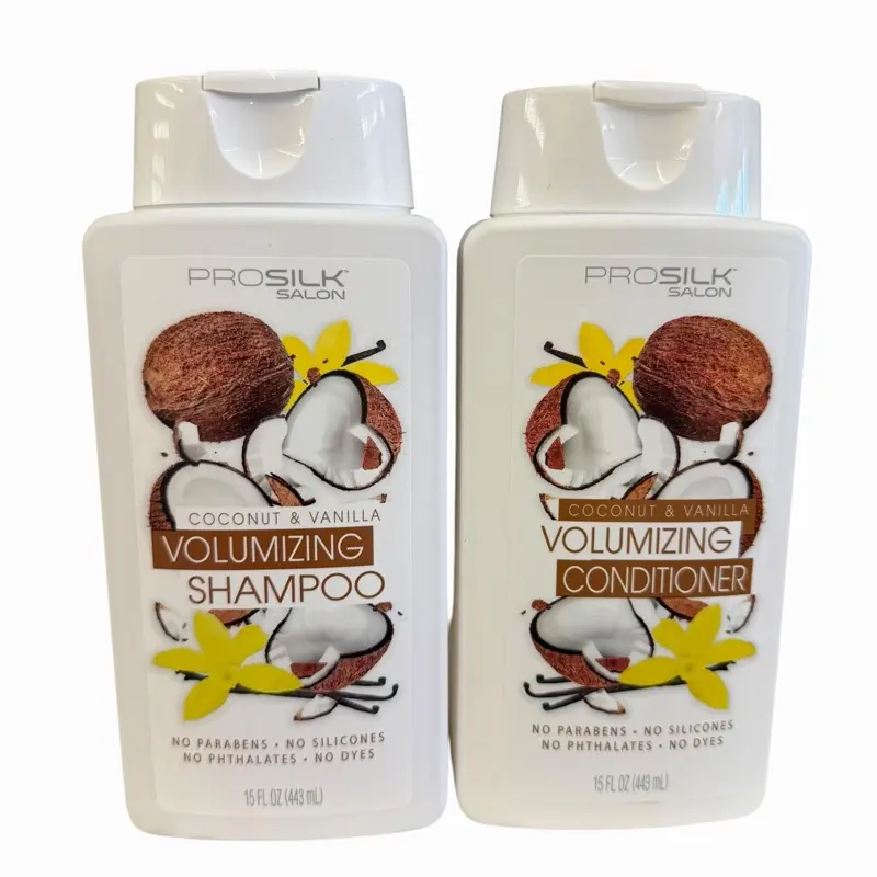 Coconut Vanilla Volumizing Shampoo & Conditioner Set 15oz - pro silk Nourishing Coconut Oil Shea Butter Glycerin No Parabens Silicones Phthalates Dyes
