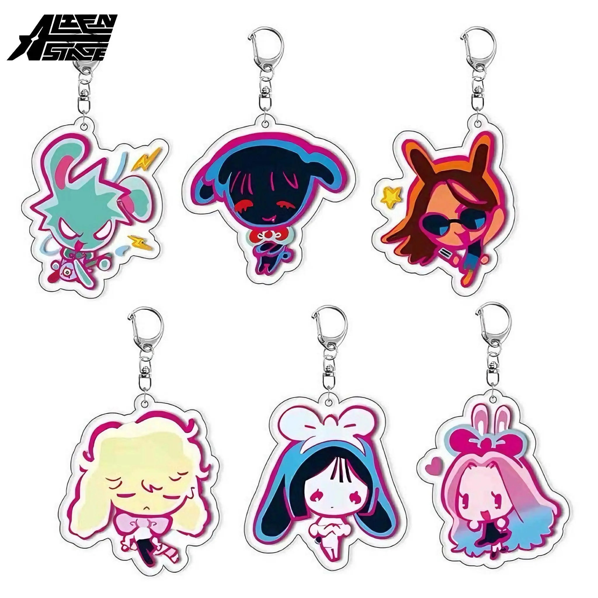 Alien Stage Stained Glass Keychain Set (6pcs) - Limited Korea Rabbit Cafe Collection, Alnst Merch Figure, Cute Accessories, Keychain Charm, Bag Charm, Mini Trinkets, Backpack Gift
