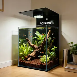 2.5 Gallon Fish Tank with Build-in Water Filter System, Magnetic LED Light, Iron Rack, Low-Iron Glass  (10L)