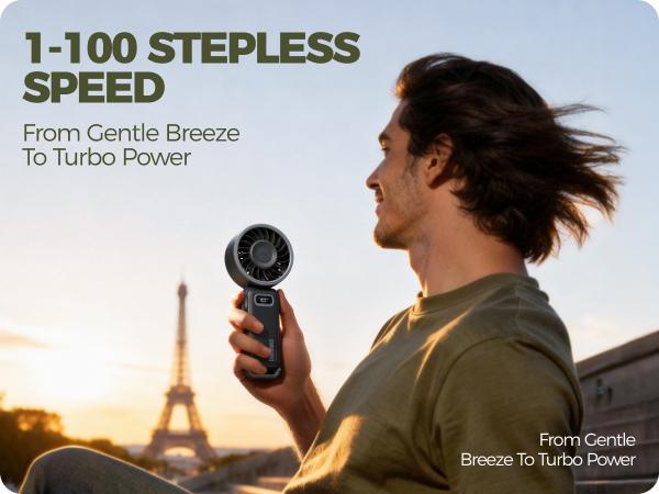 Diveblues Handheld Portable Turbo Mini Fan 3600mAh USB Rechargeable 100 Speeds 15 Hours Battery Air Turbo Tech for Travel Outdoor Activities - Wireless