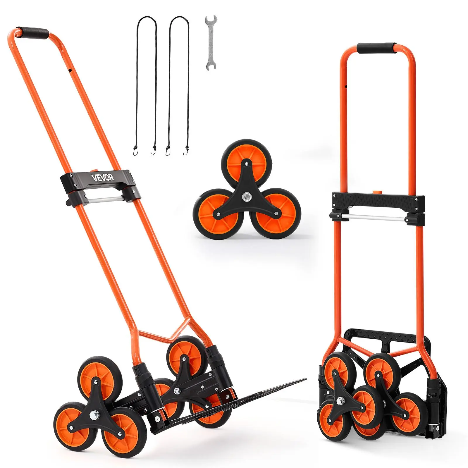【SummerFinds】VEVOR Stair Climbing Cart,Stair-Climbing Capacity, Portable Folding Trolley Cart with Telescoping Handle, 6 Wheels and 2 Bungee Cords, Stair Climber Dolly for Home, Groceries, Warehouse