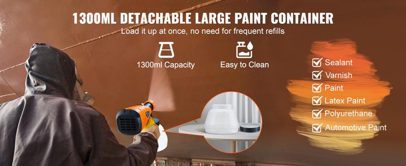 VEVOR Electric Paint Sprayer with 1300ml Container - HVLP Spray Gun with 5 Copper Nozzles - Ideal for Home Interior, TikTokShopBlackFriday, Exterior, House Painting, and Furniture - Includes 3 Spray Patterns