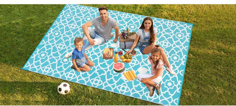 LOKHOM Outdoor Reversible Camping Area Rug 9x12 Plastic Straw RV Mat Recyclable Materials Large for Camping RV Balcony Backyard Picnic Mat Beach Patio Picnic