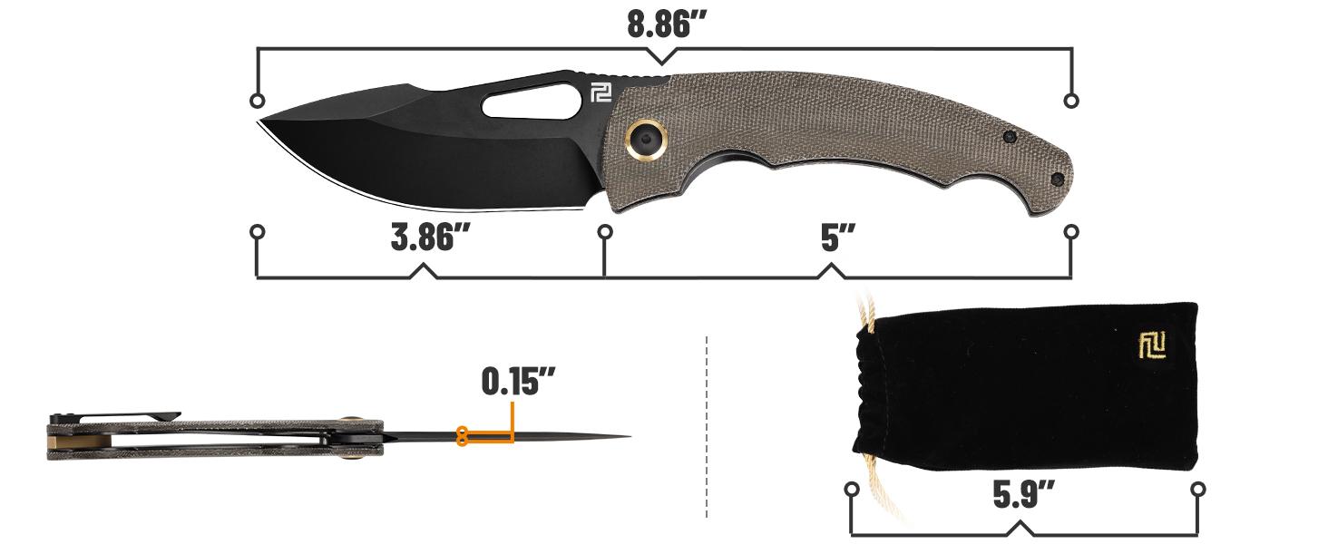 ARTISANCUTLERY Folding Pocket Knife for Men 3.86" AR-RPM9 Black PVD Steel Blade with American OD Green Micarta Handle Xcellerator(1860P) for Christmas gift, Survival Gear Survival Equipment Set