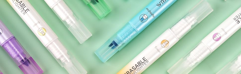 WRITECH Erasable Highlighters Chisel Tip, Smooth Writing No Bleed Double Head Highlighter for Highlighting and Marking, Assorted Colors, 12 Count