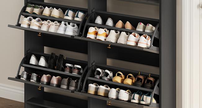 Gizoon Shoe Cabinet with 2 Flip Drawers, Shoe Organizer Storage for Entryway, Freestanding Narrow Rack Cabinet with Space-Saving, for Hallway, Black Gizoon Shoe Cabinet with 2 Flip Drawers, Shoe Organizer Storage for Entryway, Freestanding Narrow Rack Cabinet with Space-Saving, for Hallway, Black