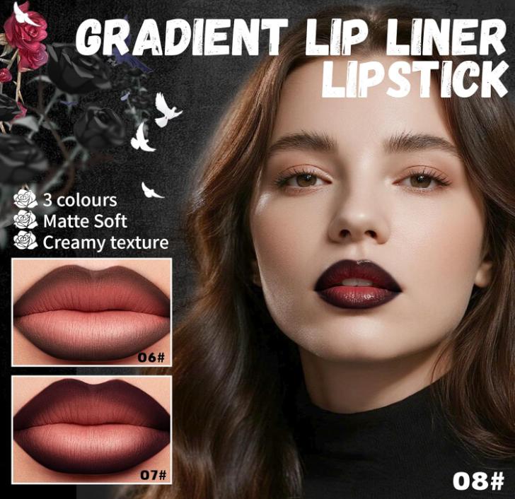 2 in 1 Gothic Lip Liner Set, Matte Dark Brown Red Black Lip Liner Plumping Smooth Creamy Lip Pencil, High Pigmented Long lasting Lip Stain Lipstick Goth Halloween Makeup, 06+07+08