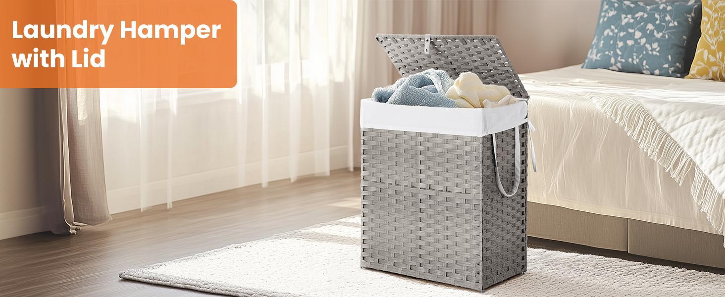 Laundry Hamper-Large Capacity Clothes Basket with Lid, 23.8 Gallon (90L), Foldable Design for Bedroom,Bathroom, and Laundry Room