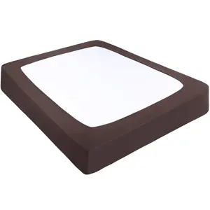 PiccoCasa Box Spring Cover Stretchy Fabric Wrap Around 4 Sides Bed Skirt Wrinkle Free for Home, Elastic Mattress Cover Fits Mattress Up to 14 Queen Brown
