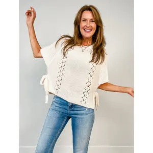 Textured Garter Knit Sweater With Side Lace