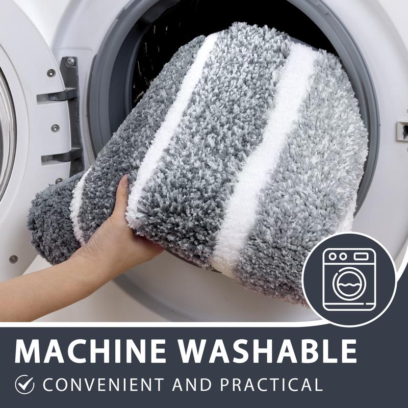 LOKHOM Bathroom Rug Sets 5 Piece, Non-Slip Ultra Absorbent Microfiber Bath Mats, Machine Washable Plush Shag Ultra Soft Bath Rug for Bathroom, Shower, Grey