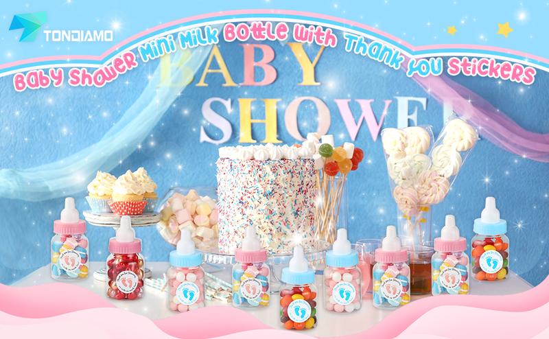 24/48 Pcs Baby Shower Prize Mini Baby Bottles Chug Plastic Milk Bottles Candy Baby Bottles with Thank You Showering Stickers and Bows Thank You Gifts for Guests,Birthday Party Baby Shower Favors Gift