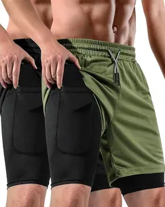 5pcs JIM Fitness 2 in 1 Mens Workout Shorts, 7 Inch Gym Running Shorts with Pockets & Towel Loop, High Stretch Double Layer Athletic Shorts for Summer Training