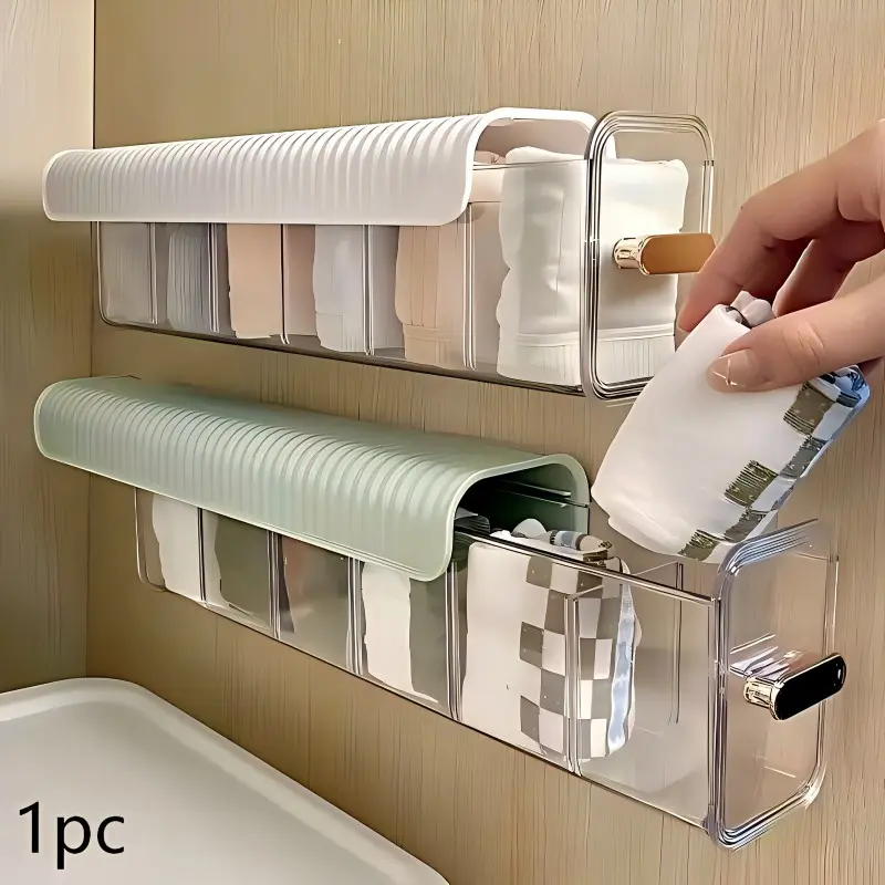 Wall-Mounted Transparent Storage Box, Adjustable Drawer 6-Compartment Organizer, Home Student Dorm Closet Linen Sock Sorter, Data Cable Holder, Socks Organizer