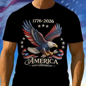 All-Seasons 250th Anniversary America Patriotic T-Shirt - Bald Eagle American Flag Tee, 1776-2026 Men's & Women's 4th Of July Shirt