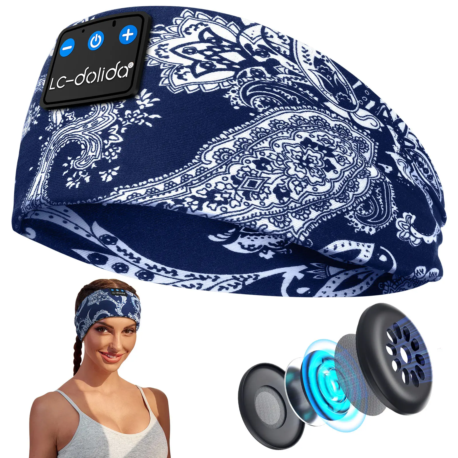 LC-dolida Sleep Headband for Women, 3-in-1 Sports Band & Mask with Wireless Bluetooth 5.4 Headset, 16H Playtime for Yoga & Meditation, Headbands For Women, Workout Strap