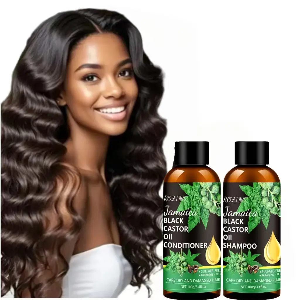 Rozino Jamaica Black Castor Oil Shampoo & Conditioner Set for Dry Damaged Hair Care Cleansing Routine 100g Each Bottle, Hair Care Products, Cleanser, Repair Shampoo Conditioner, Hair Nourishment Shampoo