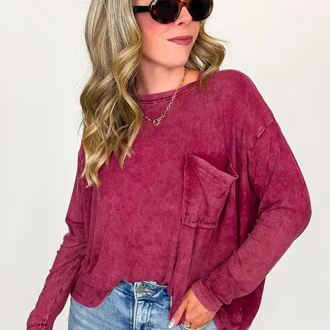 Caliana Washed Dolman Sleeve Pocket Top - BACK IN STOCK Fit Shirts