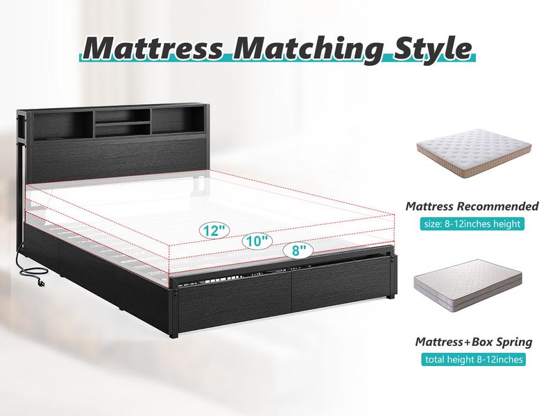 Raybee 6 Drawers Wood Bed Frames for King Queen Full, Luxury Platform Bed Frame with Storage Head Board & Build-in Power Outlet, Holds up to 1000lbs with Metal Frame & Slats, Noise Free, Space Saving for Bedroom Raybee 6 Drawers Wood Bed Frames for King Queen Full, Luxury Platform Bed Frame with Storage Head Board & Build-in Power Outlet, Holds up to 1000lbs with Metal Frame & Slats, Noise Free, Space Saving for Bedroom