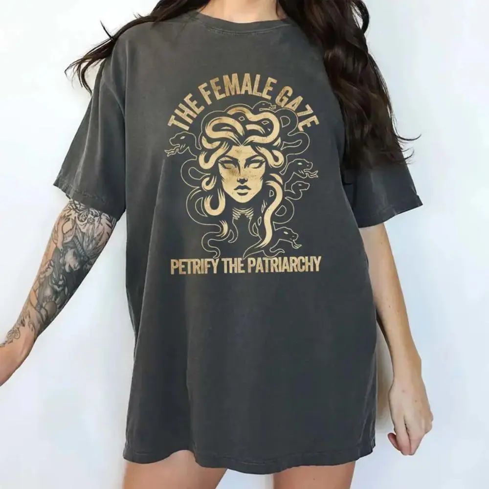 Vintage The Female Gaze Petrify the Patriarchy Comfort Shirt, Feminist Graphic Tee, Girls Power Unhinged Tees, Women Empowerment T-shirt