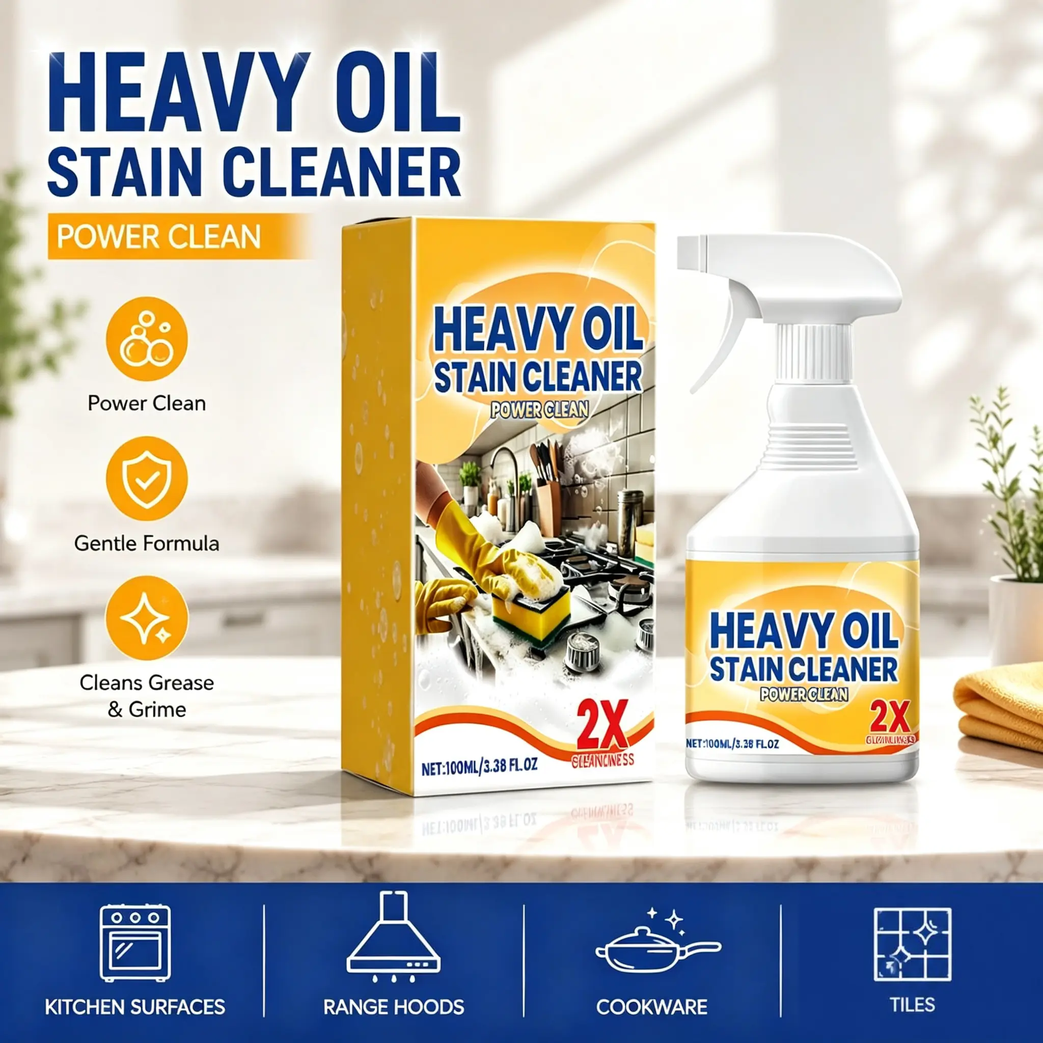 Kitchen Spray Cleaner & Degreaser - Antibacterial Quick Grease Removal No Residue Not Harmful to Hands 99.9% Sterilization Household Home Cleaning Products Household Scented, Powerful Cleaner, Active Spray Kitchen Cleaners, Bottled Spray Kitchen Cleaners,