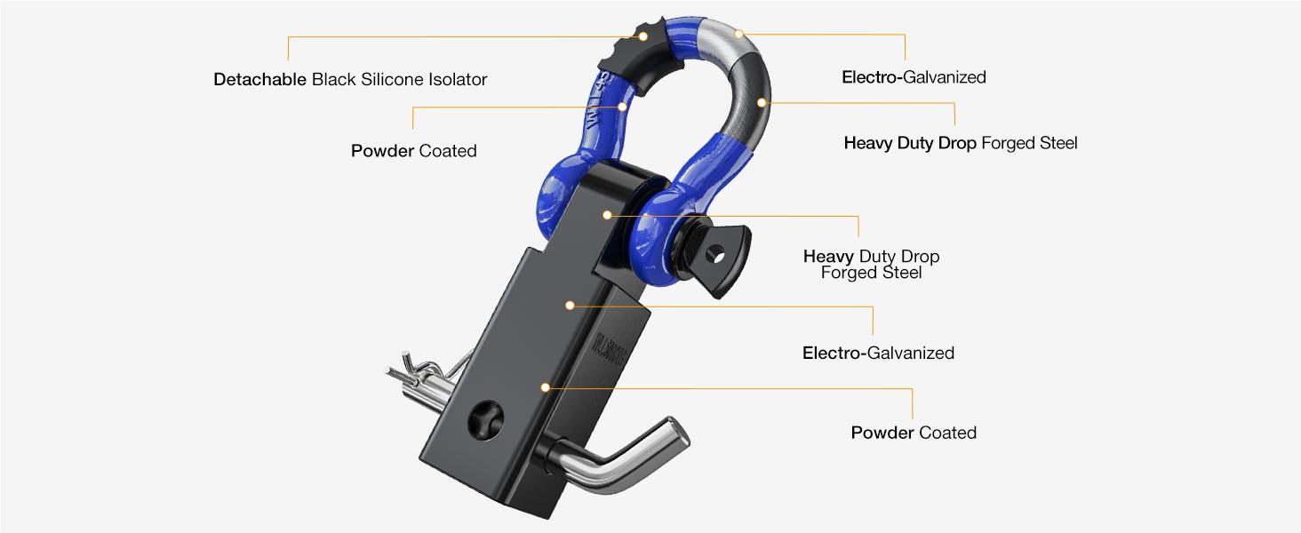 Nilight Shackle Hitch Receiver 2Inch 45000 LBs Breaking Strength 3/4" D Ring Shackle w/Trailer Hitch Pin Heavy Duty Solid Recovery Towing Kit for Trucks Jeeps Off-Road