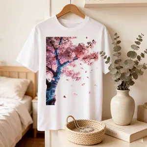 Women's Soft Retro Cyber Cherry Blossom Floral Print Oversized T-Shirt, Y2K Aesthetic Trendy Top, Versatile Layer for Jackets summerwins