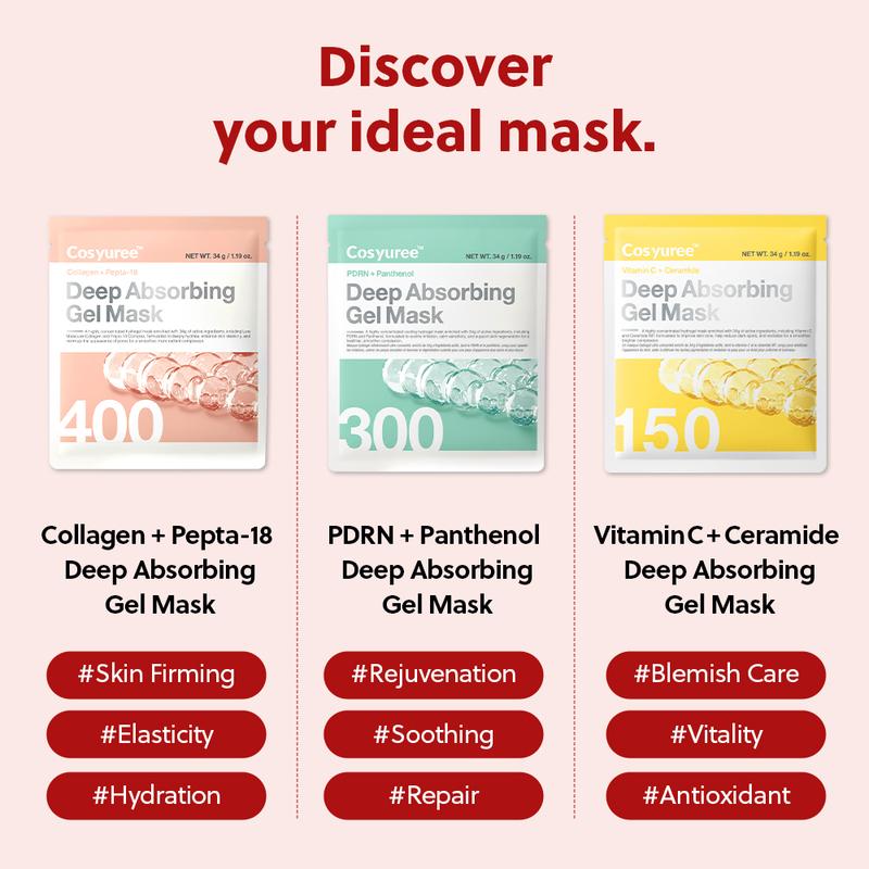 [Cosyuree] Collagen + Peptide Deep Absorbing Gel Mask｜ Hydrating & Firming Overnight Premium Facial Mask ｜Anti-aging & Brightening – Korean Vegan Skin Care (4 pack)