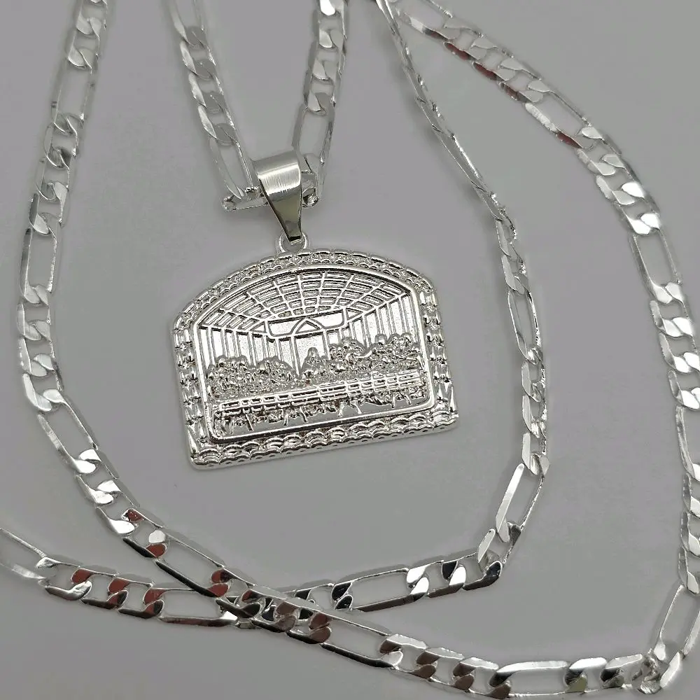 THE LAST SUPPER beautiful necklace figaro silver-plated 24"inches fancy design PLATED silver over stainless material