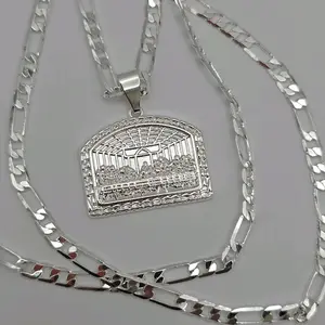THE LAST SUPPER beautiful necklace figaro silver-plated 24"inches fancy design PLATED silver over stainless material