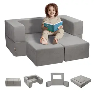 VEVOR Kids Couch,  4Pcs Modular Kids Play Couch, Toddler Couch Sofa Bed, Kids Chair Seat Playroom Furniture, Child Sectional Sofa with Removable Cover for Kids Girls & Boys, Grey