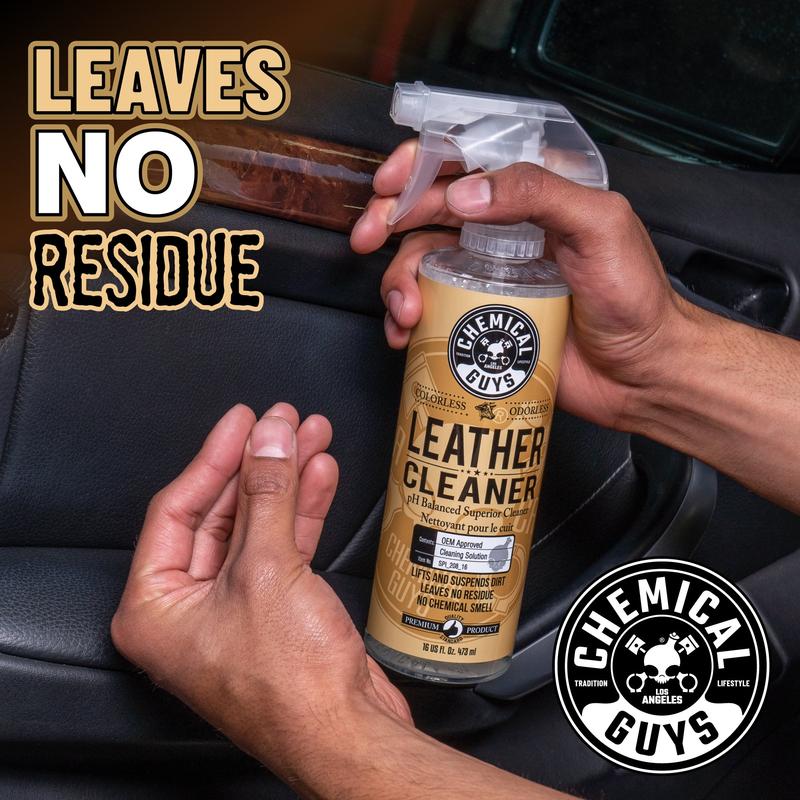 CHEMICAL GUYS Leather Cleaner - pH-balanced, UV protection, restore & protect leather, removes oil and stains, draws out dirt and oil, cleans leather