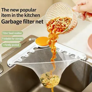 (1 holder + 100 filter nets) kitchen filter, sink drain mesh holder, leftover food triangular hanging net, convenient hands-free filter rack, residue filter
