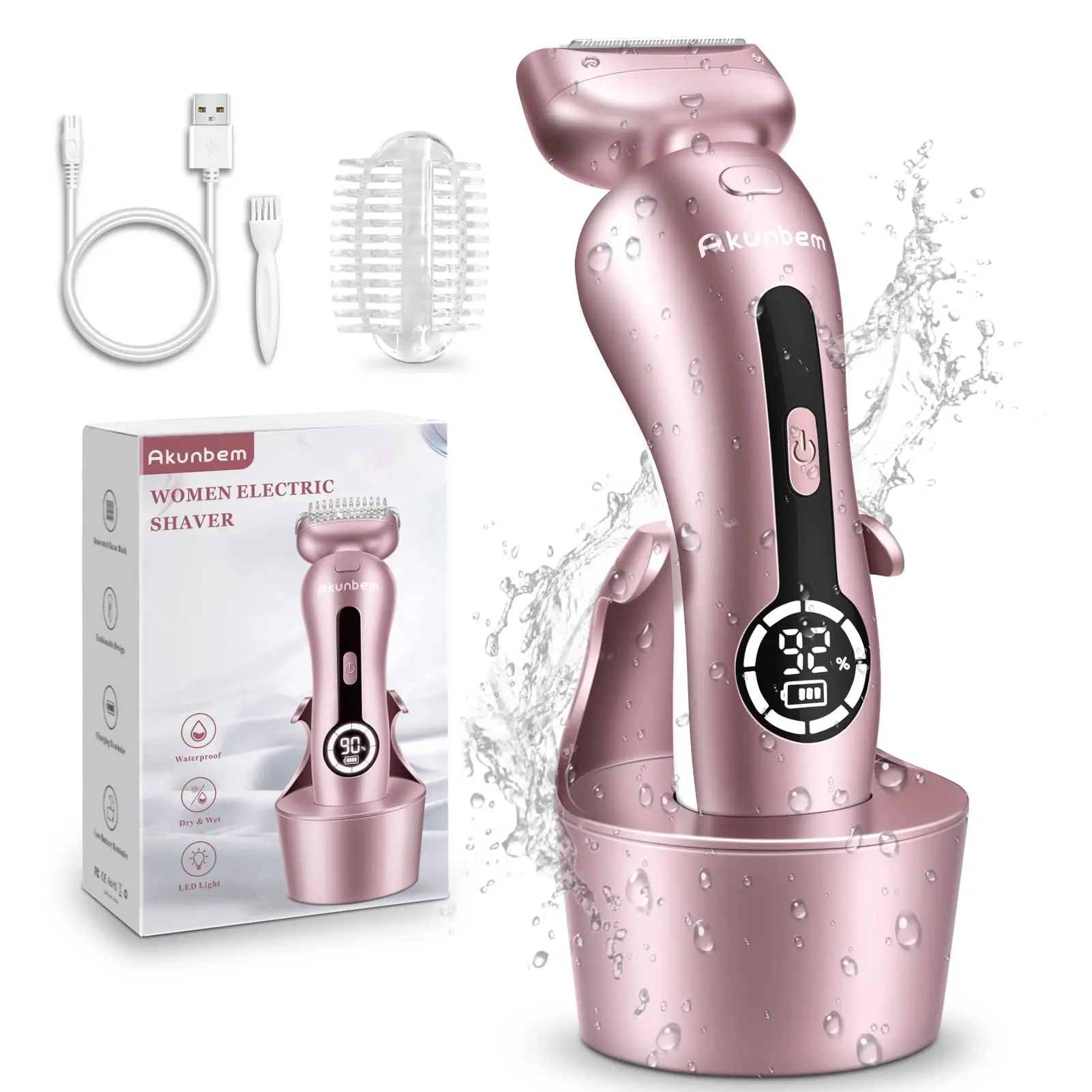 Women's Electric Shaver Trimmer for Hair Removal, Cordless Rechargeable Self Care Gadget for Bikini, Legs & Underarm, IPX7 Waterproof with Detachable Head, Shaver For Women